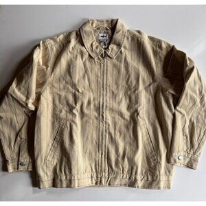 Obey Stripe Zip-Up Jacket in Pelican Multi Beige – Men's Large